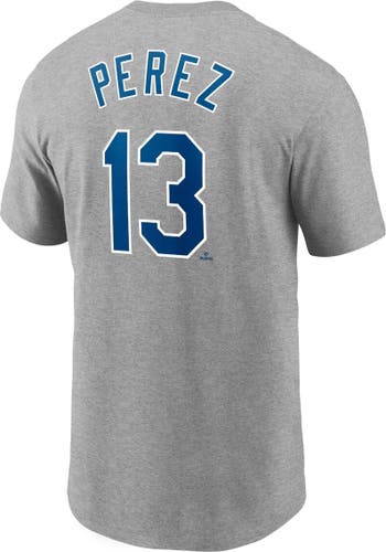 Men's Nike Salvador Perez Gray Kansas City Royals Name & Number T-Shirt