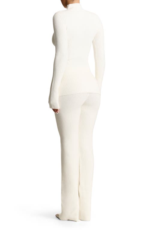 Shop Naked Wardrobe Rib Long Sleeve Top & Straight Leg Pants Set In White