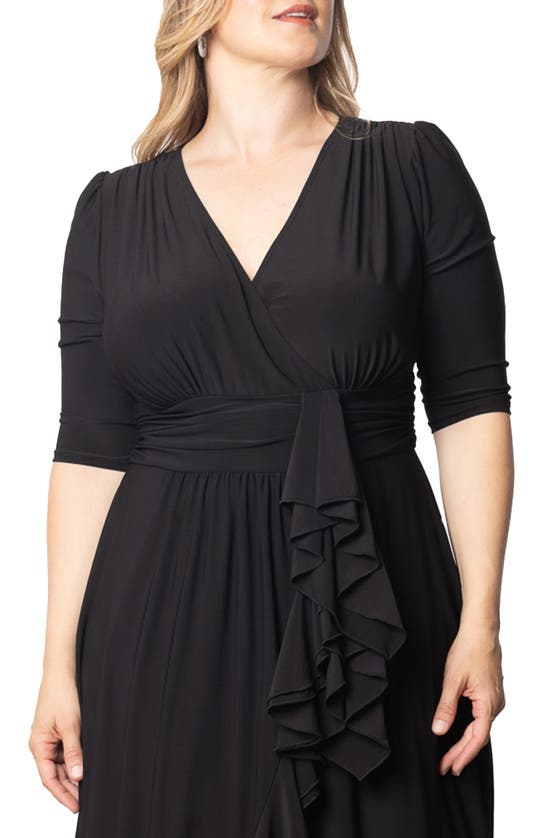 Kiyonna Veronica Ruffled High-low Evening Gown In Onyx