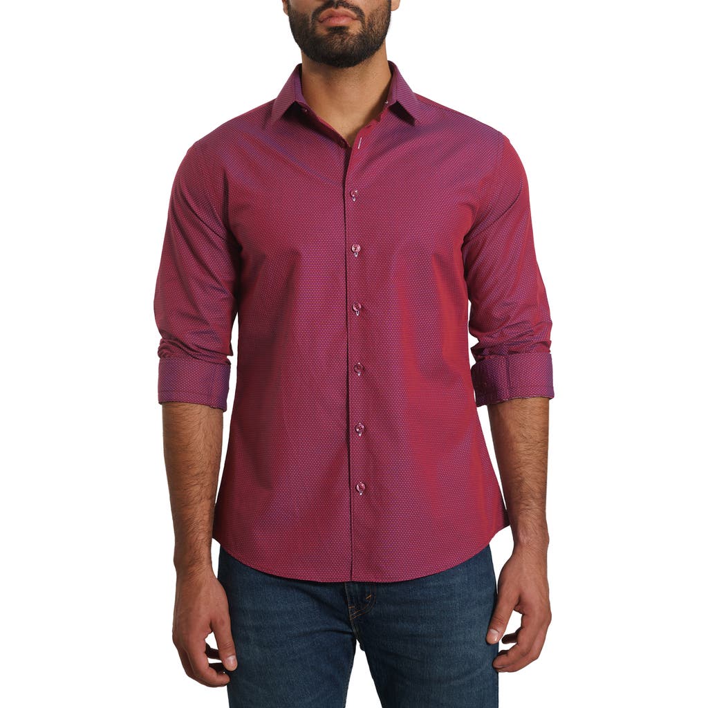 Jared Lang Trim Fit Dot Print Button-up Shirt In Red And White Check