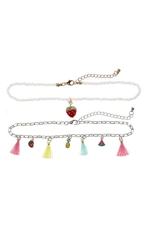 Kids' 2-Pack Fruit Charm Choker Necklaces