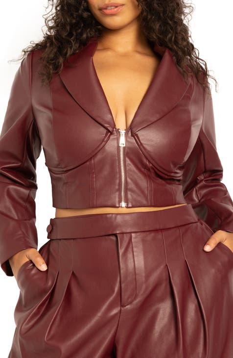 Burgundy Plus-Size Jackets & Blazers