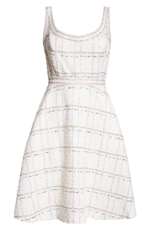 Giambattista Valli Windowpane Sequin Tweed Dress In Ivory/gold