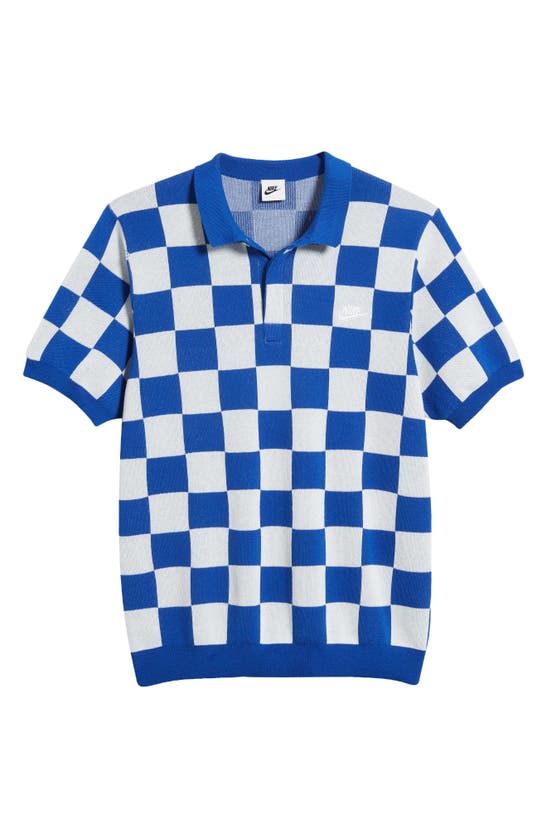 Shop Nike Club Checkers Jacquard Polo Sweater In Game Royal/ Sail