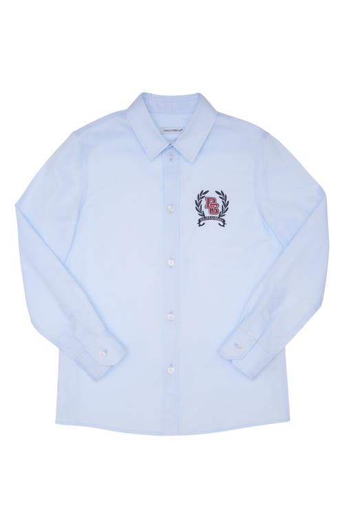 Dolce & Gabbana Kids' Embroidered Logo Button-Up Cotton Shirt in Light Blue at Nordstrom, Size 6