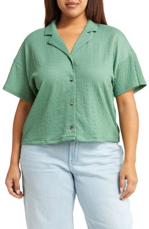 Crinkle Knit Button-Up Top (Plus Size)