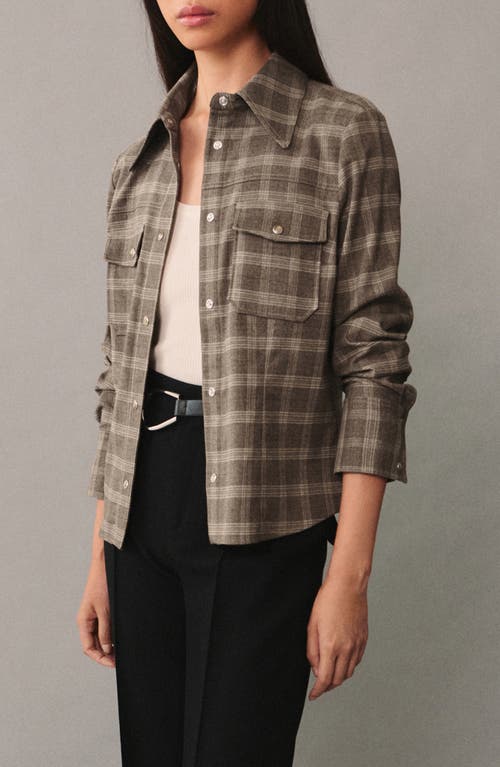 Shop Mango Check Snap-up Overshirt In Beige