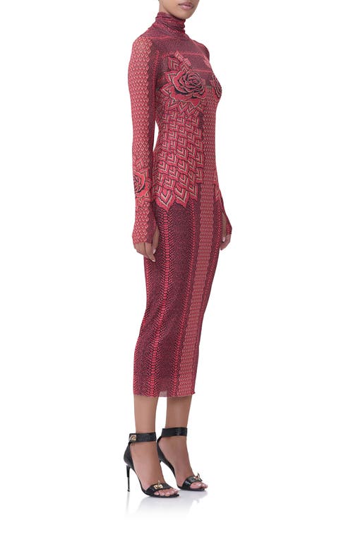 Shop Afrm Shailene Long Sleeve Turtleneck Mesh Dress In Rouge Gilded Rose