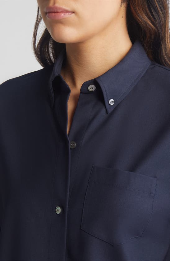 Shop Theory Boxy Short Sleeve Wool Blend Button-down Shirt In Nocturne Navy