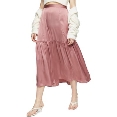 Topshop Satin Tiered Midi Skirt, US - Pink