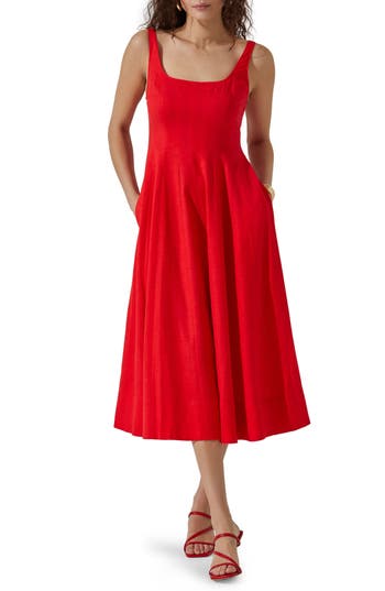 Astr The Label Square Neck Midi Dress In Red