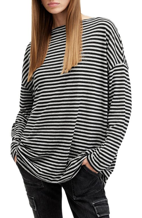 Shop Allsaints Rita Stripe Long Sleeve Boatneck T-shirt In Chalk/ink