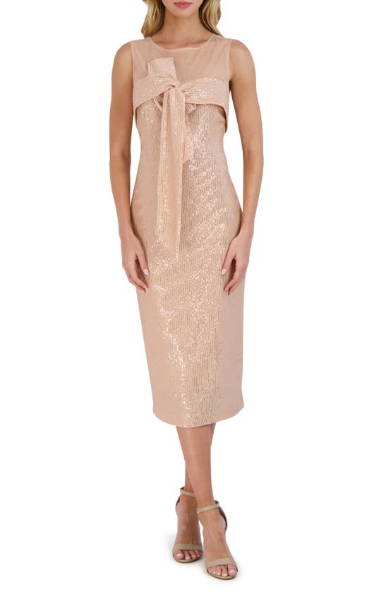 Robbie Bee Sequin Bow Front Midi Cocktail Dress In Blush