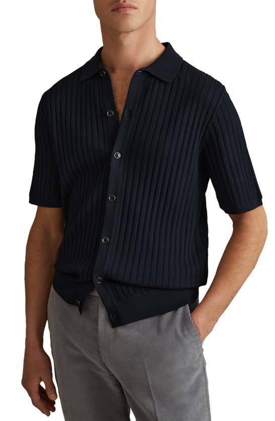 Shop Reiss Murray Short Sleeve Cardigan In Navy