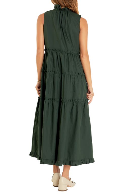 Shop English Factory Sleeveless Tiered Cotton Maxi Dress In Olive