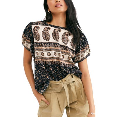 Free People Paisley Top, Black