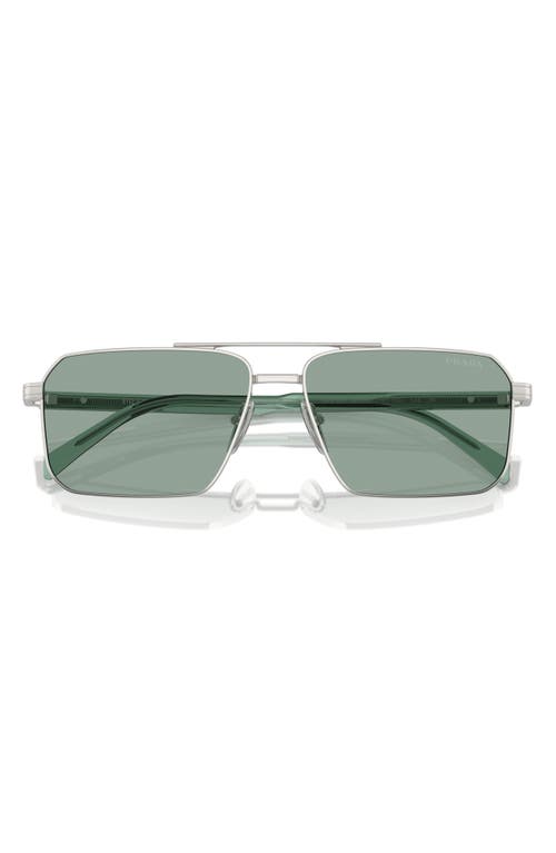 Shop Prada 58mm Rectangular Sunglasses In Silver/teal