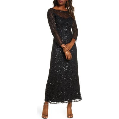 Pisarro Nights Sequin Mesh Gown, Black