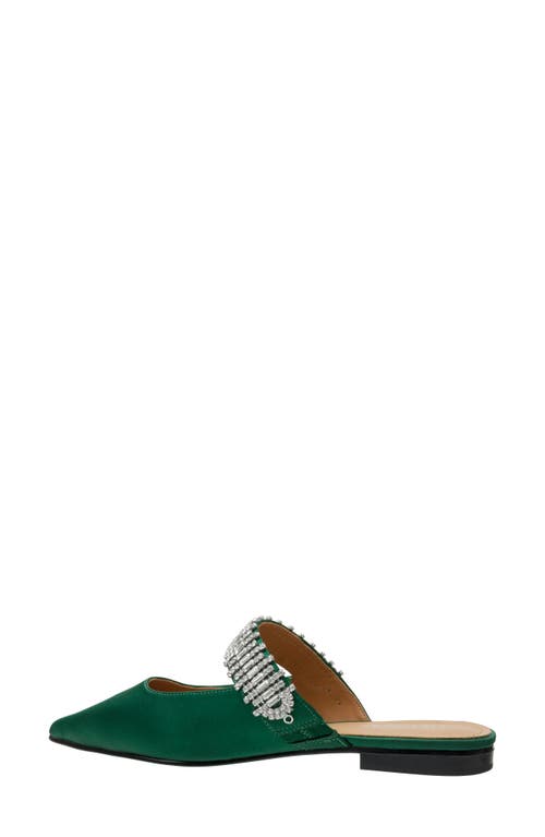 Lisa Vicky Move Crystal Embellished Pointed Toe Satin Flat In Dark Green