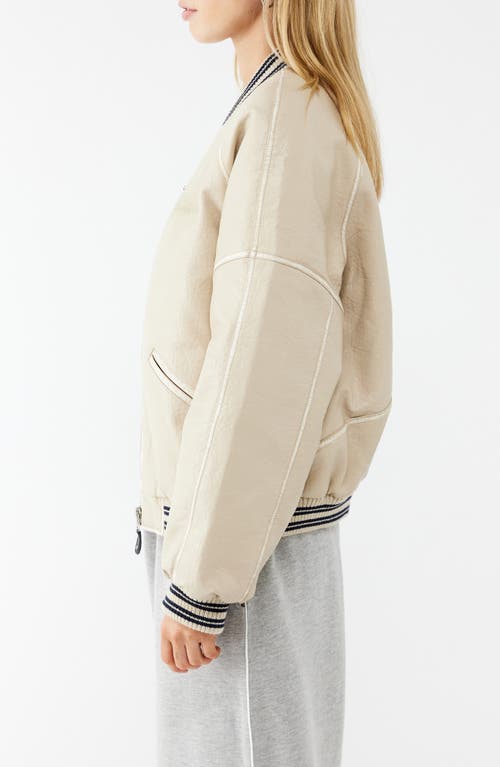 Iets Frans Varsity Faux Leather Bomber Jacket In Cream
