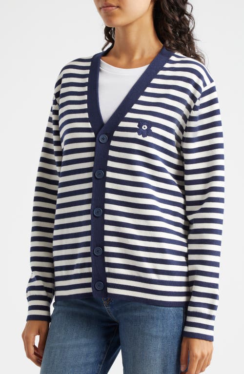 Shop Marimekko Adde Patja Stripe Cardigan In Dark Navy Off-white