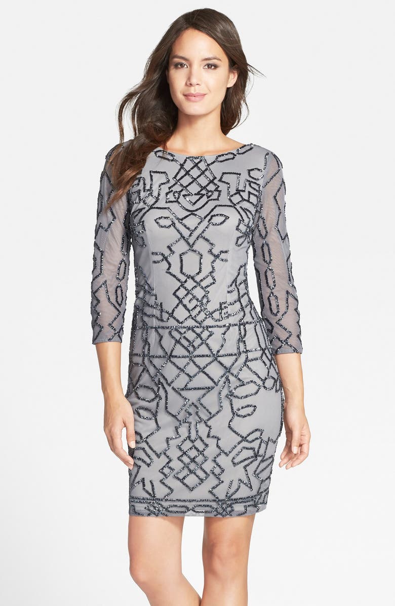 Adrianna Papell Long Sleeve Beaded Cocktail Dress | Nordstrom