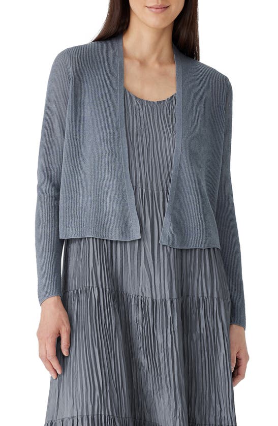Shop Eileen Fisher Ribbed Organic Linen & Cotton Cardigan In Steel