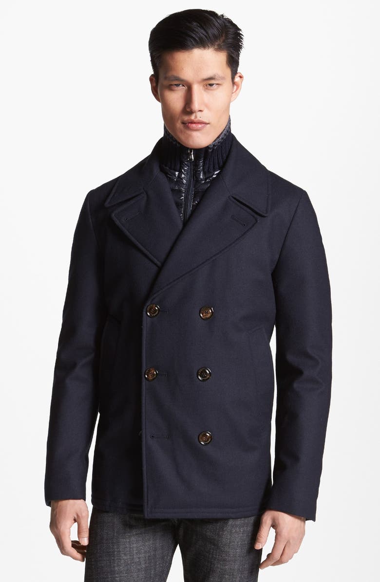 Moncler Double Breasted Wool Peacoat with Removable Down Bib | Nordstrom
