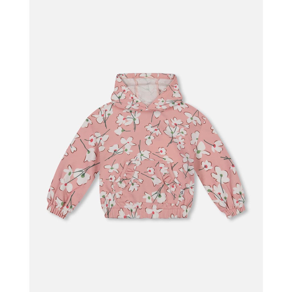 Deux Par Deux Baby Girl's Hooded French Terry Sweatshirt Pink Jasmine Flower Print
