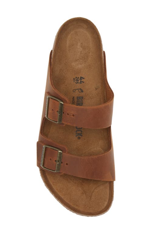 Birkenstock Arizona Soft Slide Sandal In Cognac Oiled Leather