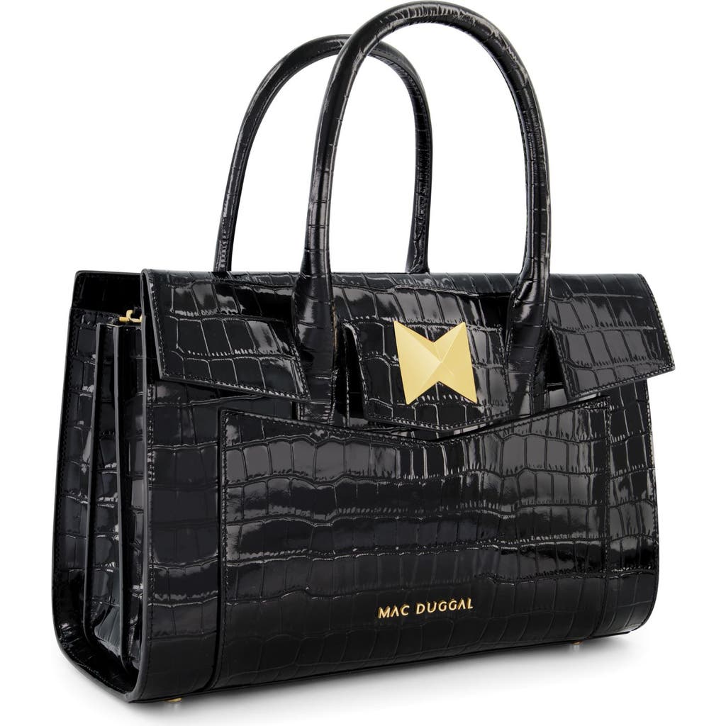 Mac Duggal Gold Plated Hardware Crocodile Embossed Leather Tote Bag In Black