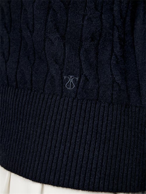 Lilysilk Cable-knit Cashmere Crewneck Cardigan In Navy Blue