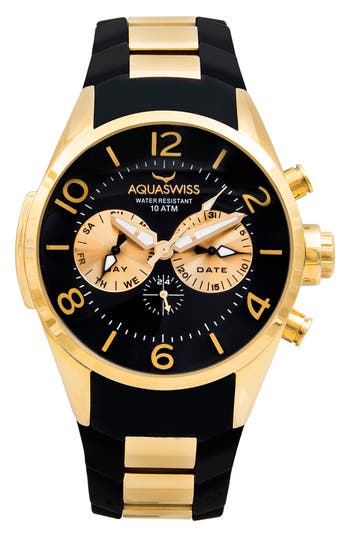 Shop Aquaswiss Unisex Trax 5h Swiss Watch In Black/gold