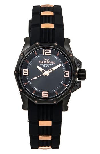 Shop Aquaswiss Vessel M Watch, 34mm X 39mm In Black/rosegold