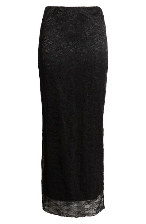 Women's Plus Black Lace Ribbon Trim Maxi Skirt - Size 14