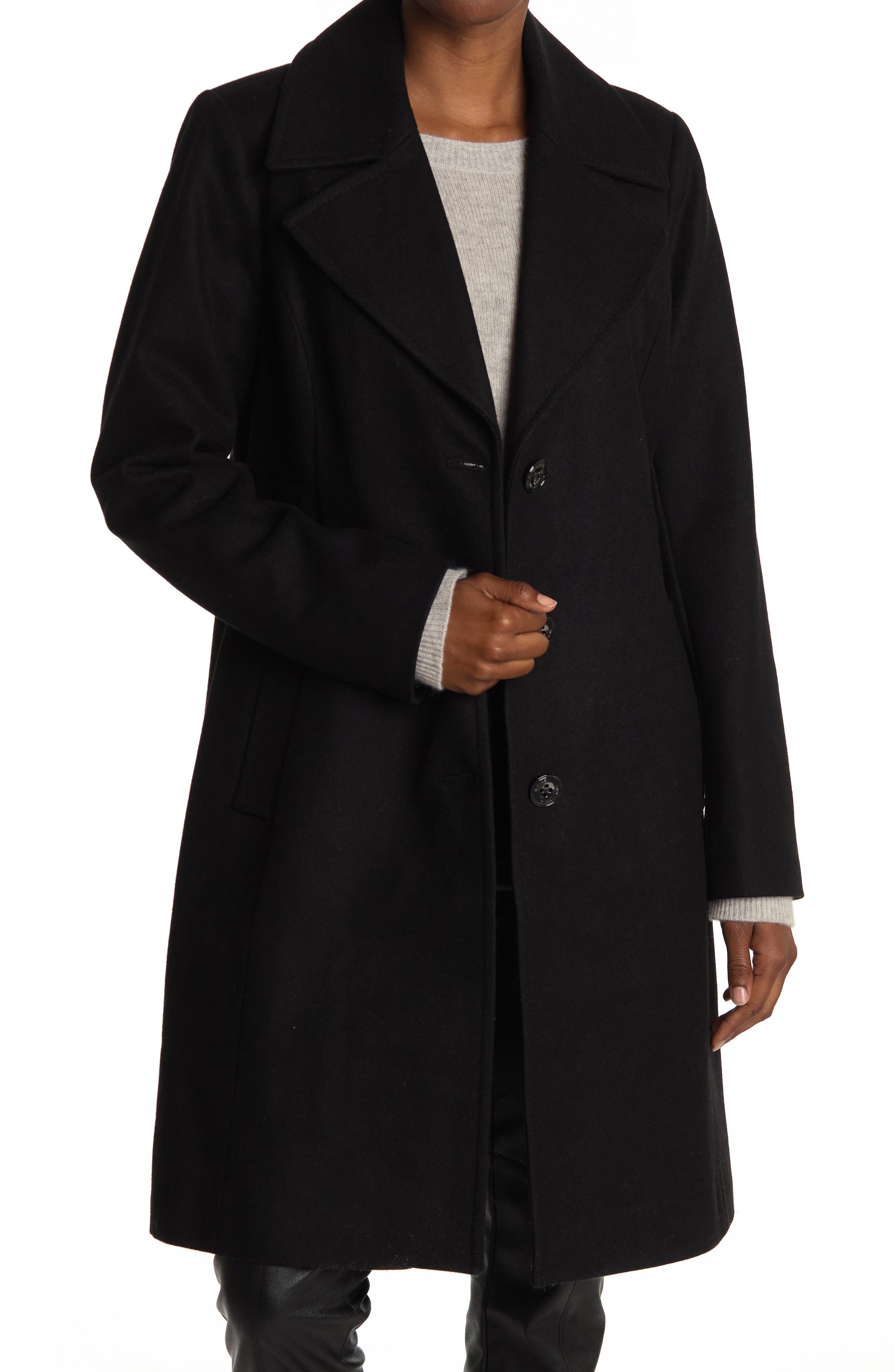 MICHAEL KORS Single Breasted Tailored Coat, Main, color, BLACK