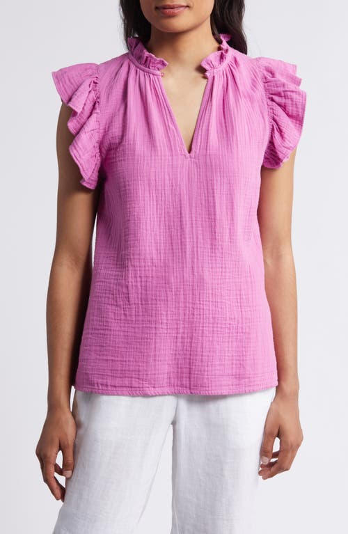 caslon(r) Flounce Sleeve Cotton Gauze Top in Pink Rosebud