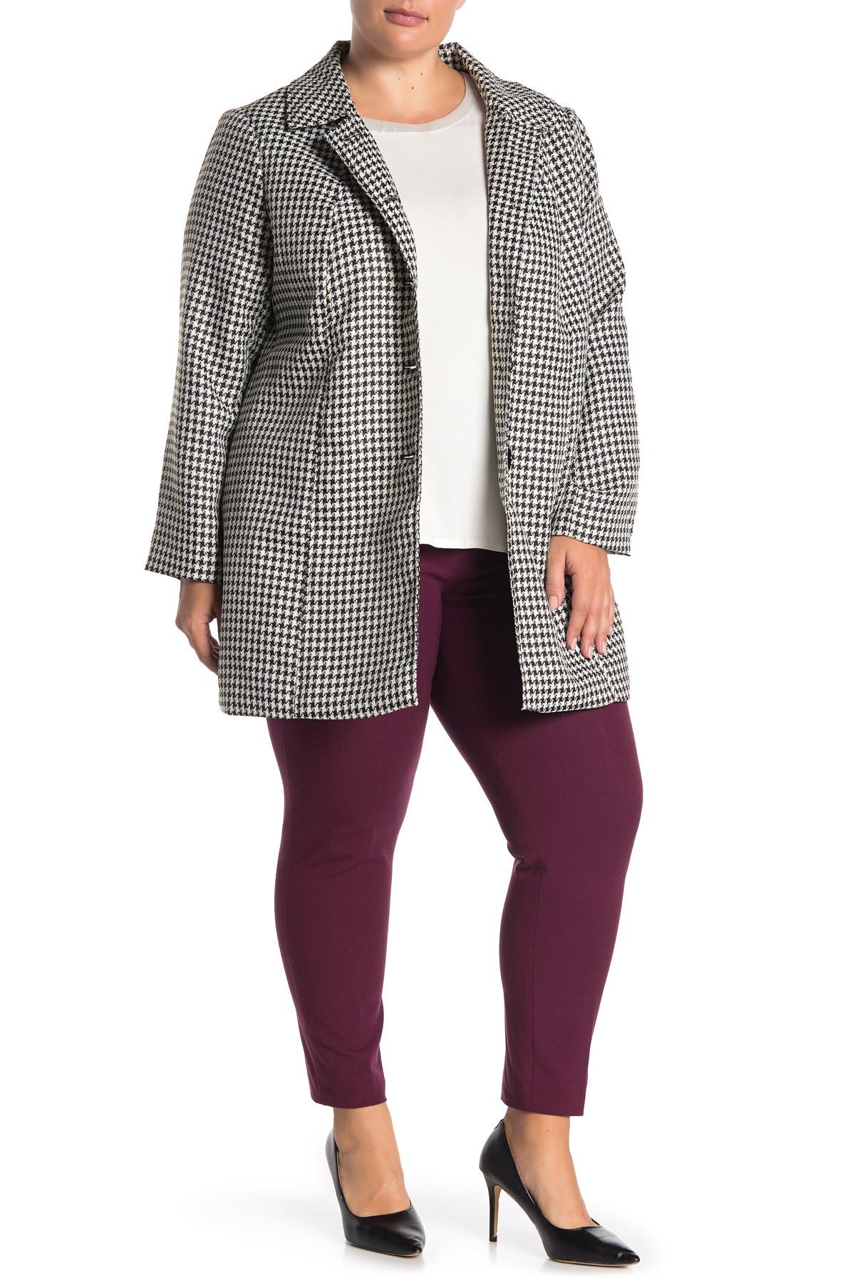 plus size houndstooth coat