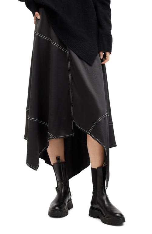 AllSaints Agnes Topstitch Detail Handkerchief Hem Skirt in Black at Nordstrom, Size 6 Us