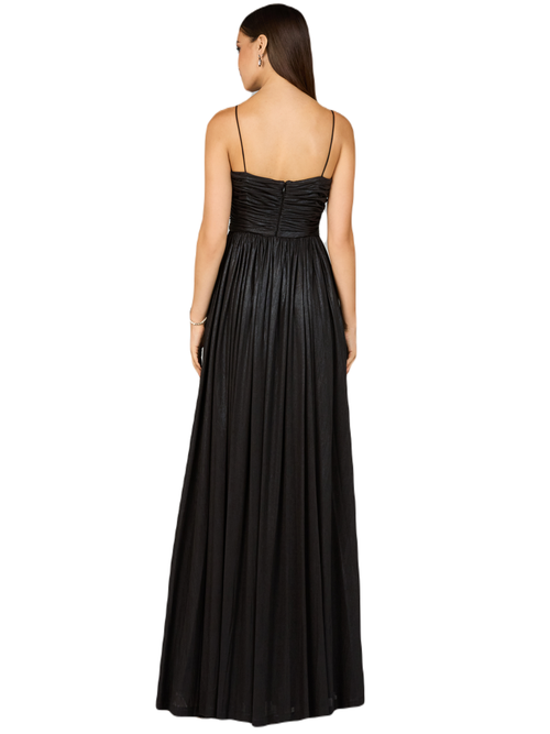 Lara New York High Slit Metallic Jersey Dress In Black