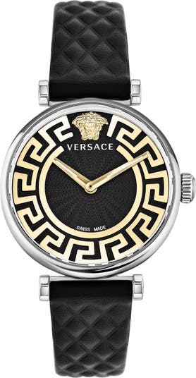 Versace Greca and Leather Buckle Bracelet