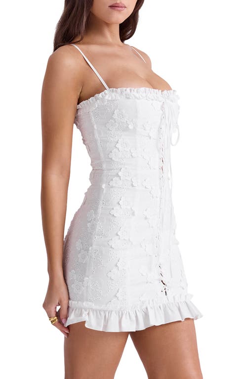 House Of Cb Marlene Floral Appliqué Cotton Blend Eyelet Minidress In White