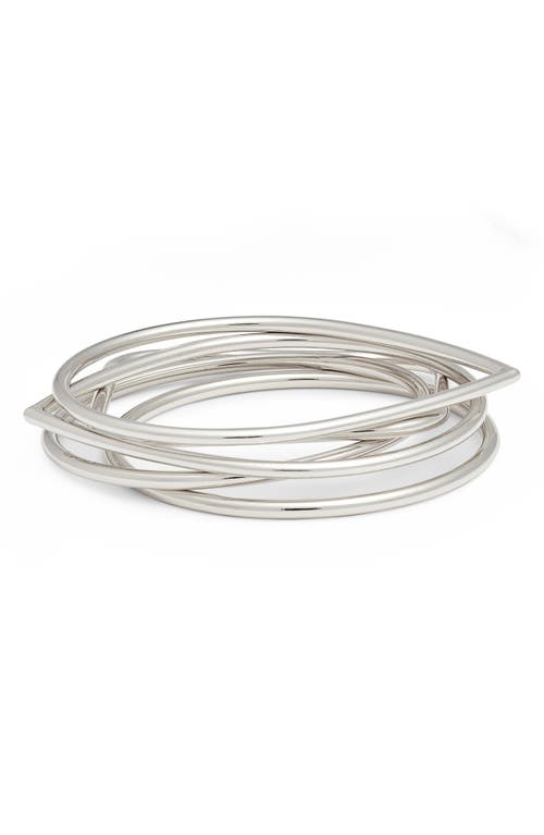 Open Edit Set of 5 Assorted Mixed Shape Bangles in Rhodium at Nordstrom