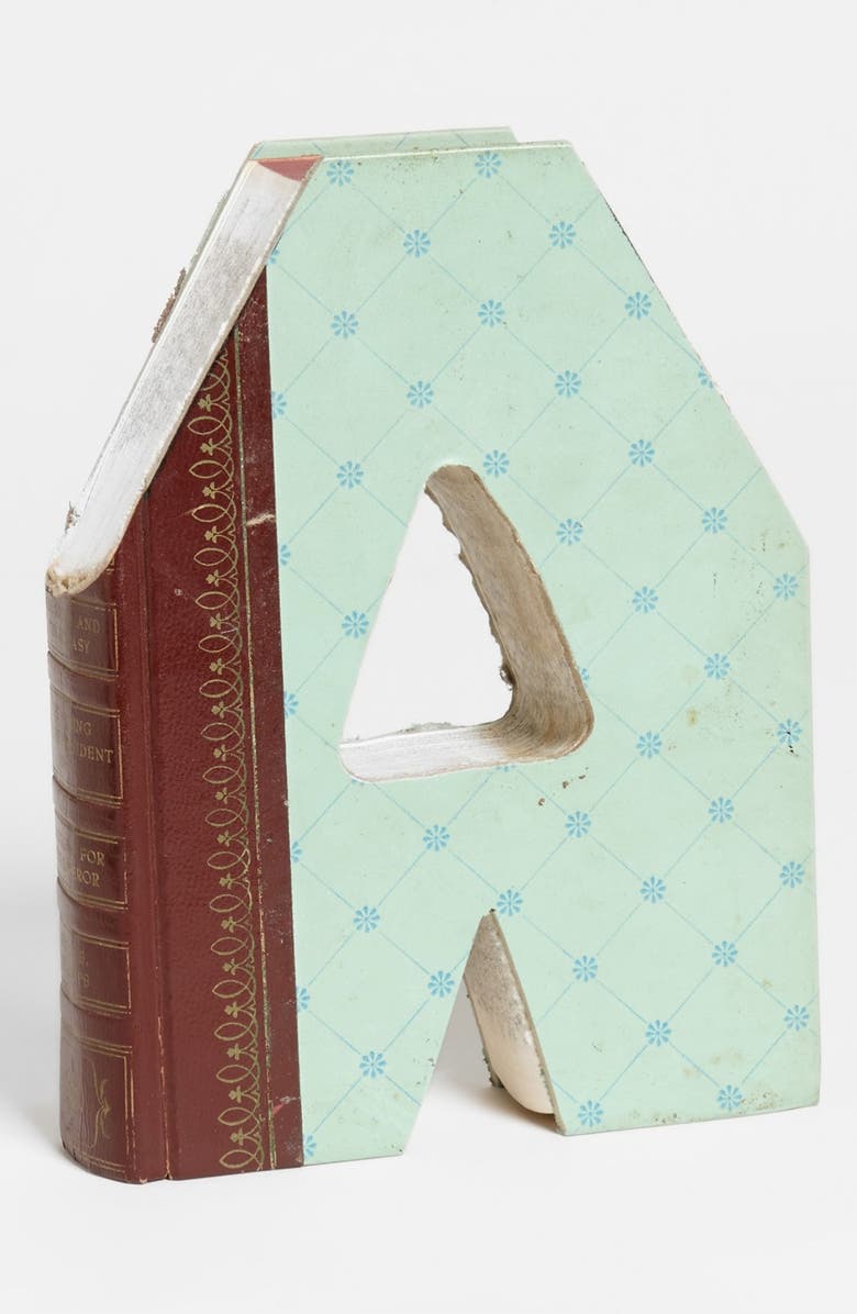 SECOND NATURE BY HAND 'One of a Kind Letter' Hand-Carved Recycled Book Shelf Art, Main, color, A