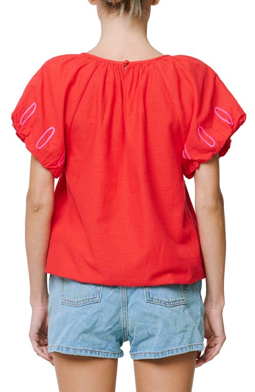 CIEBON CIEBON CELSEY EMBROIDERED COTTON PUFF SLEEVE TOP 