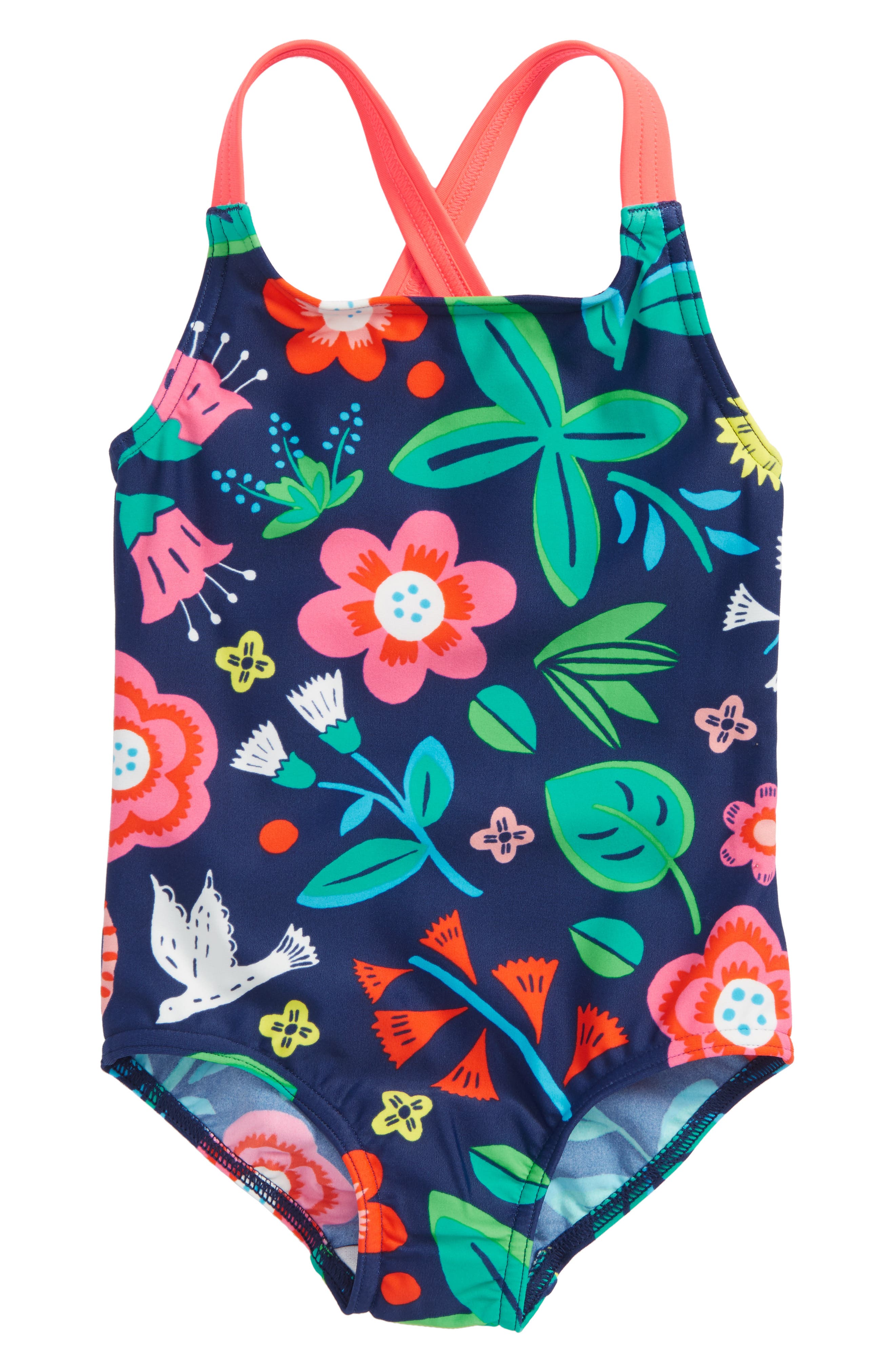 Mini Boden Floral Print OnePiece Swimsuit (Toddler Girls, Little Girls