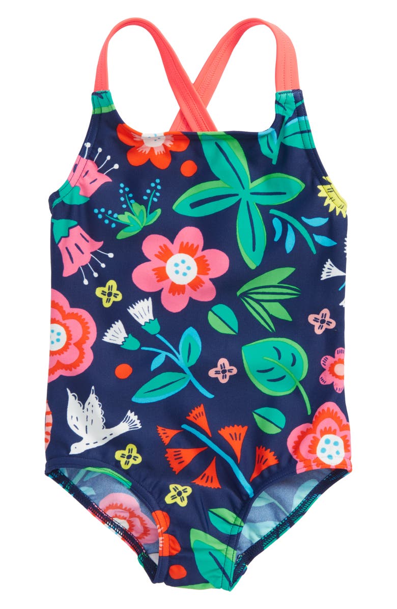 Mini Boden Floral Print One-Piece Swimsuit (Toddler Girls, Little Girls ...