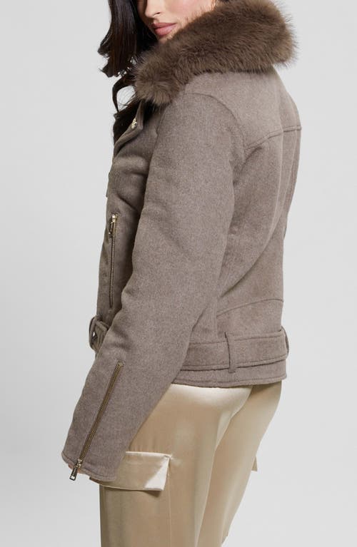 GUESS GUESS NANCY MOTO JACKET WITH REMOVABLE FAUX FUR COLLAR