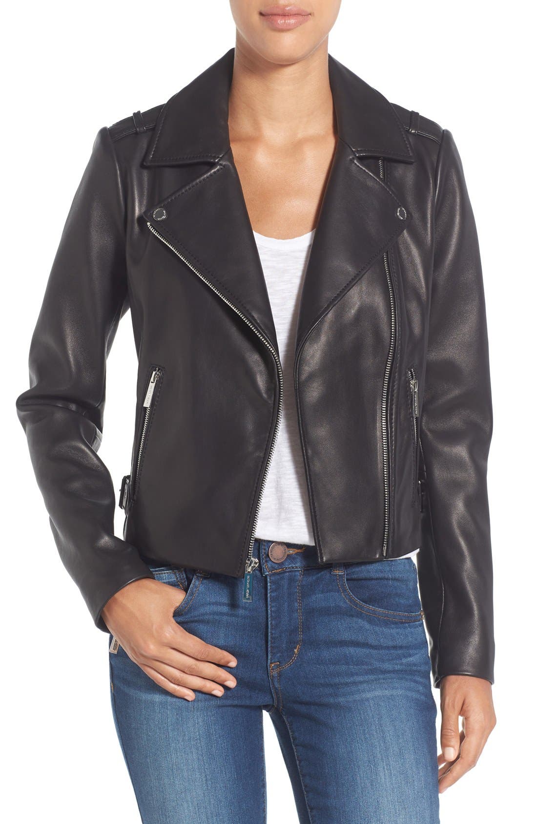 mk leather moto jacket