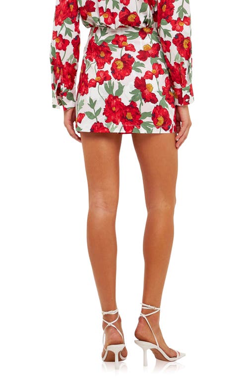 Endless Rose Women's Cotton Floral Print Mini Skort In White/red